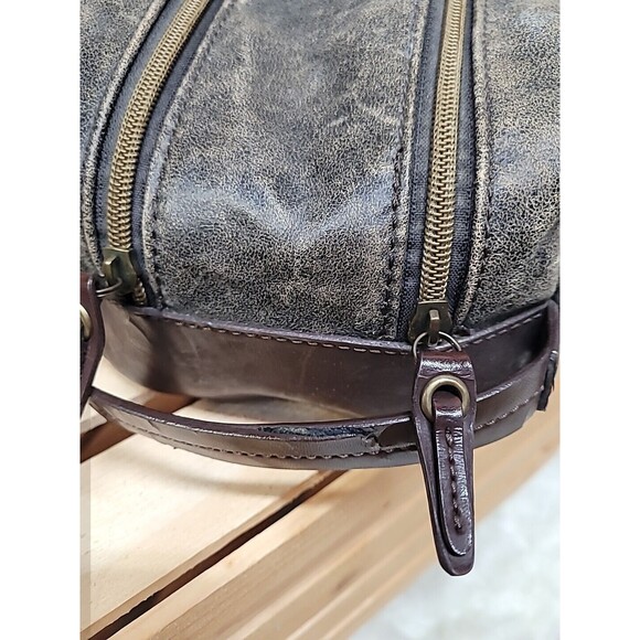 Fossil Genuine Classic Leather Travel Toiletry Bag Brown Multi Zip Compartments - Picture 3 of 16